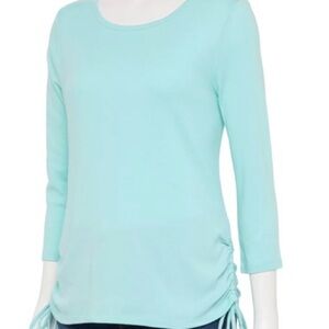 Croft & Barrow | Scoop Neck, Ruched Sides, 3/4 Sleeves. Sea Foam Green. XL